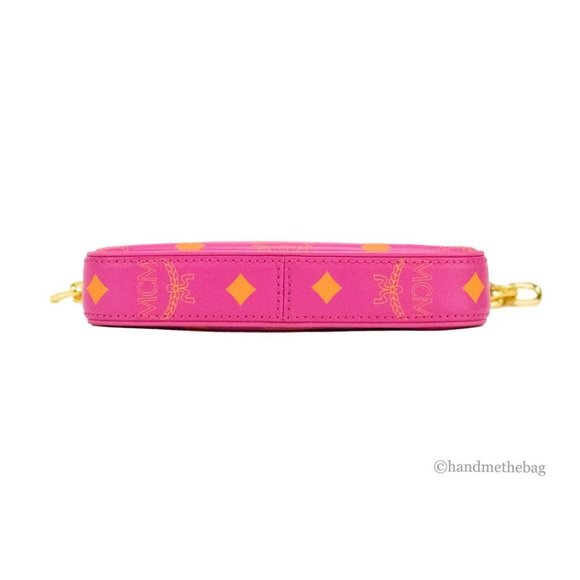 NEW MCM Color Splash Logo Fuchsia Pink Smooth Leather Mini Pouch Crossbody Bag - Picture 9 of 10